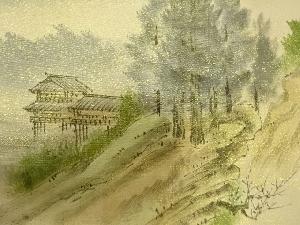 アンティーク　手描き　田舎風景模様開き名古屋帯（額縁仕立て）